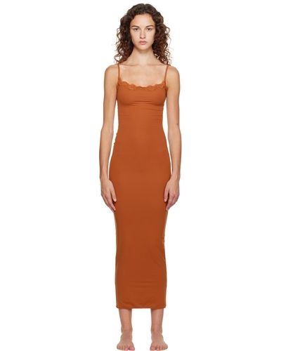 Skims Fits Everybody Lace-trim Stretch-woven Maxi Dres - Brown