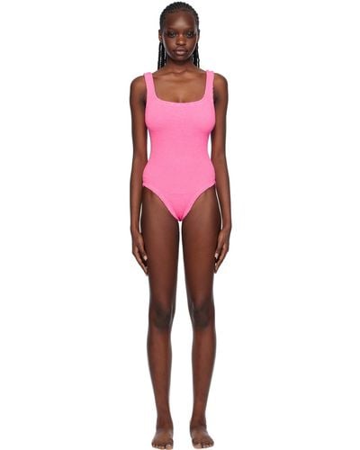 Hunza G Pink Square Neck Swimsuit - Black