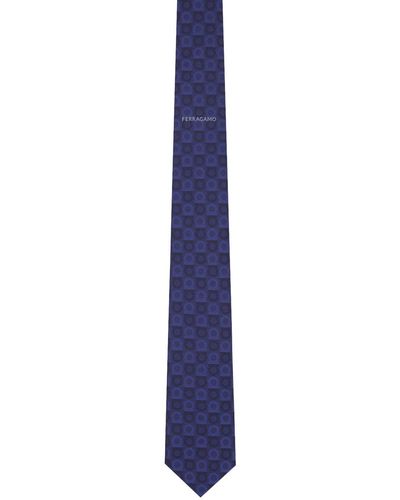 Ferragamo Cravate bleu marine en soie à imprimé gancini - Noir