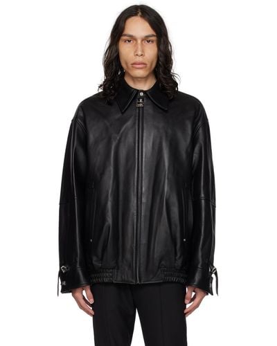 WOOYOUNGMI Black Banding Leather Jacket
