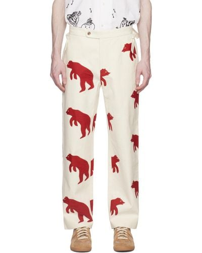 Bode White Bear Appliqué Pants - Red