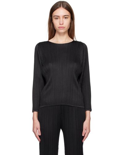 Pleats Please Issey Miyake T-shirt à manches longues oval noir