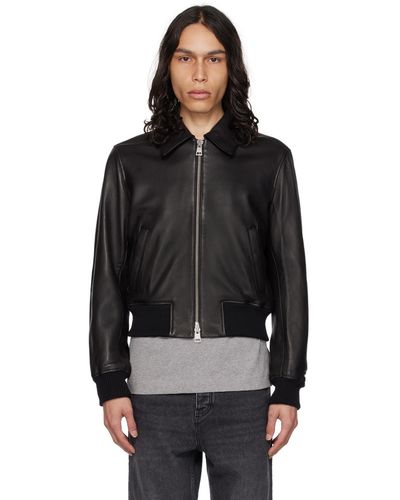 Ami Paris Black Zipped Leather Jacket