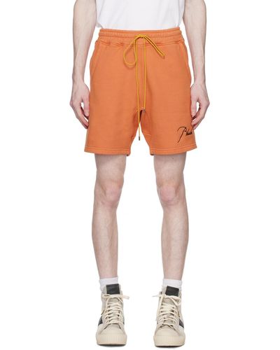 Rhude Orange Embroidered Shorts - Multicolour