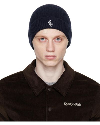 Sporty & Rich Embroidered Beanie - Black