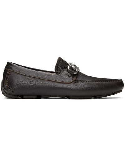 Ferragamo Brown Gancini Ornament Loafers - Black