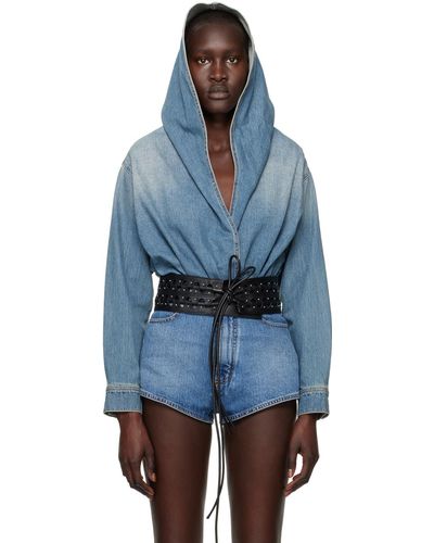 Alaïa Alaïa justaucorps bleu en denim à capuche