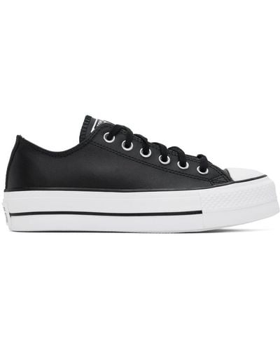 Converse Chuck Taylor All Star Platform Leather Low Top Trainers - Black