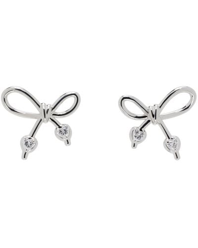 ShuShu/Tong Ssense Exclusive Silver Yvmin Edition Knotted Bow Metal Earrings - Black