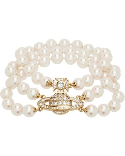 Vivienne Westwood Bracelet étagé graziella blanc à perles - Noir