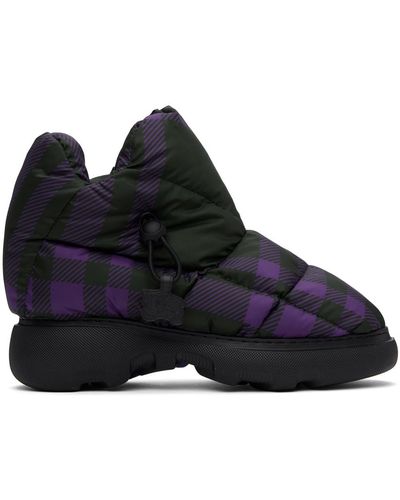 Burberry Black & Purple Check Pillow Boots - Blue