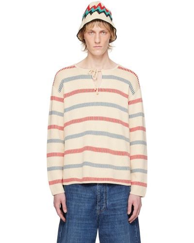 Bode オフホワイトbay Stripe セーター - ブルー