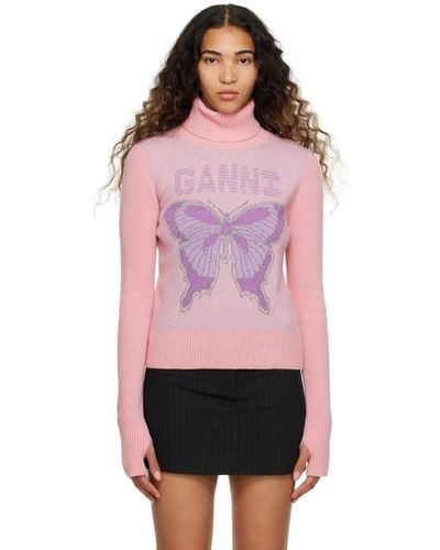 Ganni Pullover In Recycled Wool - Pink