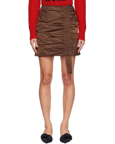 Ganni Mini-jupe brune à effet ruché - Rouge