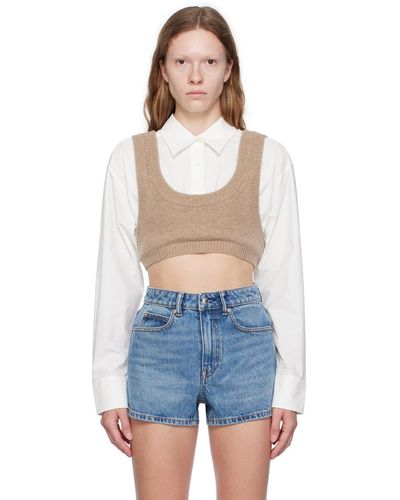 T By Alexander Wang Beige Layered Camisole - Blue