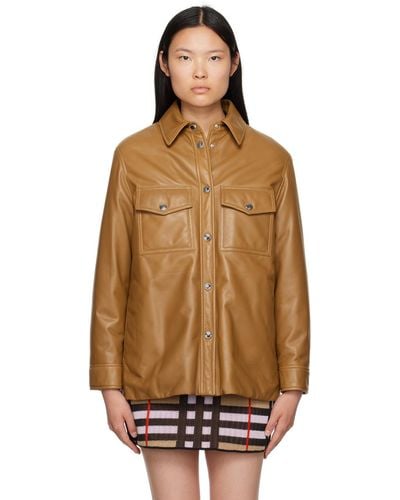 Burberry Brown Plongé Leather Jacket - Natural
