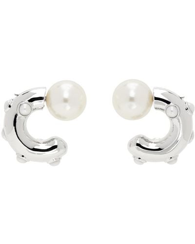 Marc Jacobs Silver Pearl Dot Hoop Earrings - Black