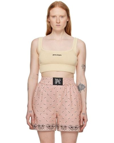 Palm Angels Off-white Cropped Tank Top - Pink