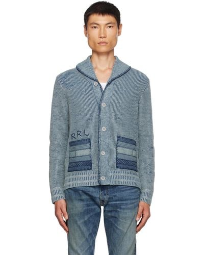 RRL Indigo Flag Patchwork Cardigan - Blue