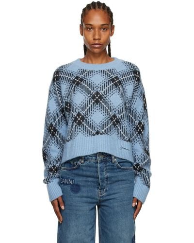 Ganni Blue Checkered Sweater