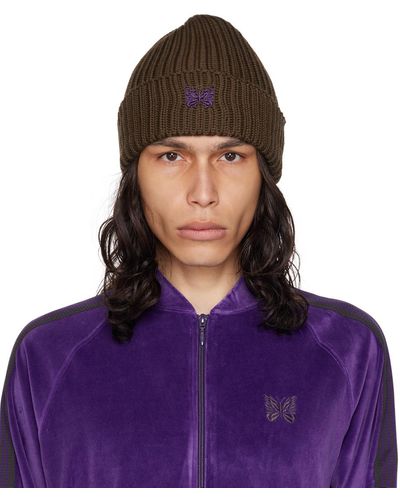 Needles Brown Embroidered Beanie - Purple