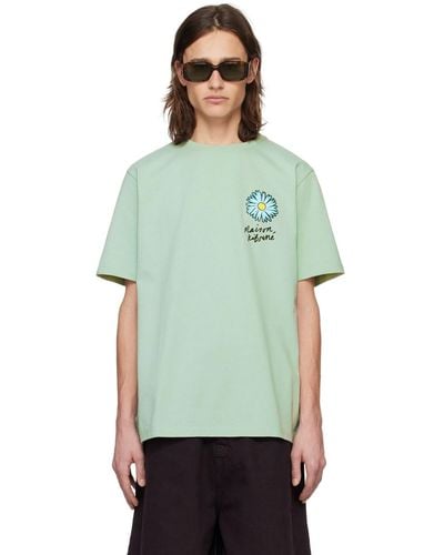 Maison Kitsuné T-shirt bleu à logos floating flower - Vert