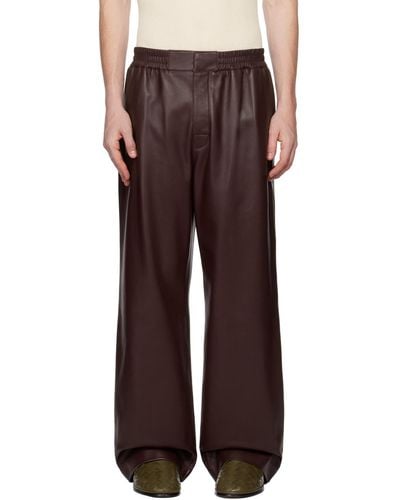 Bottega Veneta Burgundy Wide-leg Leather Trousers - Brown