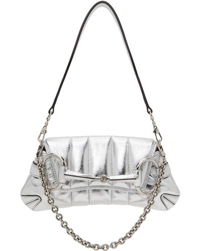 Gucci Silver Small Horsebit Chain Shoulder Bag - Metallic