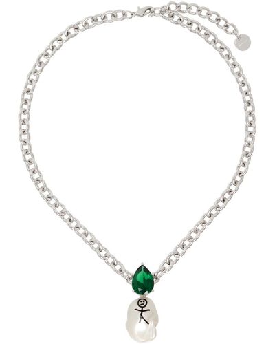Jiwinaia Collier argenté à pendentif à perle baroque à image - Vert