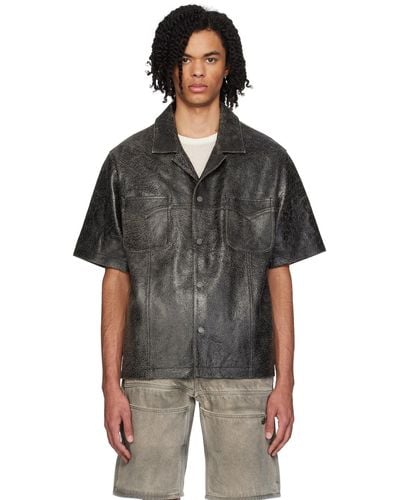 Guess USA Distressed Leather Shirt - Black