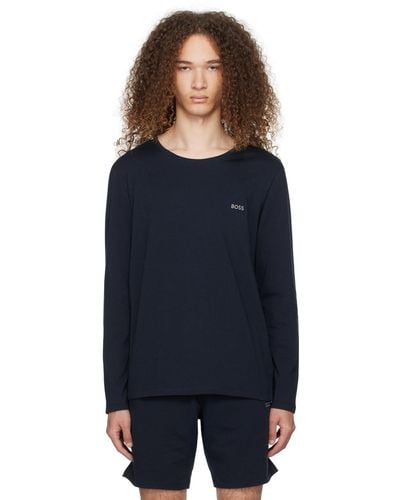 BOSS Navy Embroidered Long Sleeve T-shirt - Black