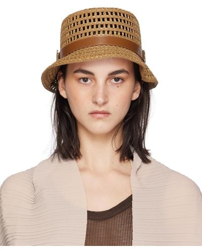 Max Mara Uccio Straw And Leather Panama Hat - Brown