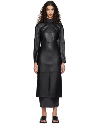 Totême Toteme Black Paneled Leather Midi Dress