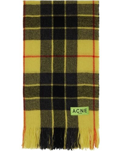 Acne Studios Yellow & Black Check Fringe Scarf - Multicolour