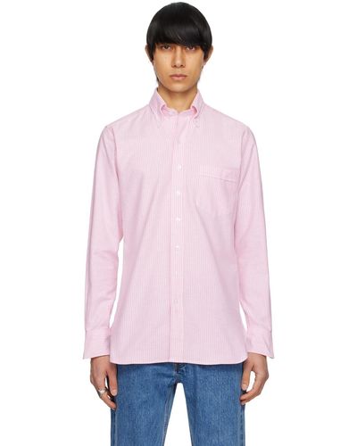 Drake's Chemise rose et blanc à rayures