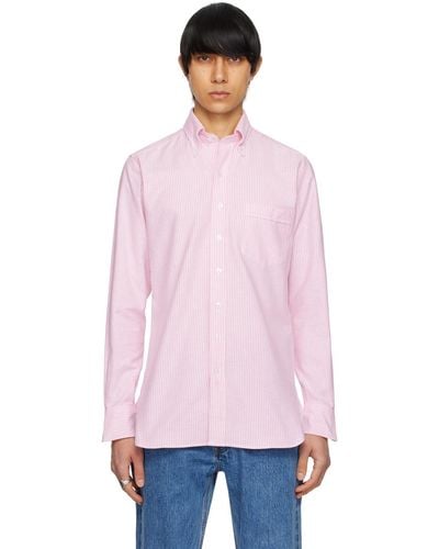 Drake's Ticking Stripe Shirt - Pink