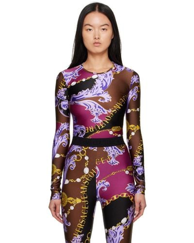 Versace Justaucorps mauve à motif chain couture - Multicolore