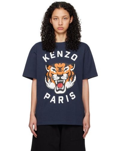 KENZO T-shirt bleu marine à image de tigre et à logo - Noir