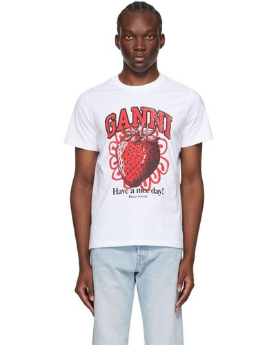 Ganni White Relaxed Strawberry T-shirt - Multicolor