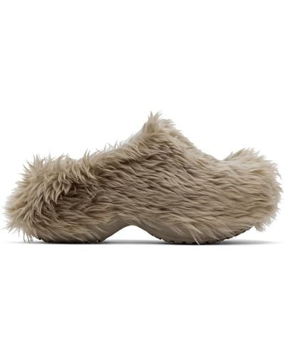 Balenciaga Taupe Crocs Edition Fake Fur Mules - Black
