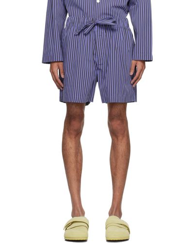 Tekla Short de pyjama bleu et brun à cordon coulissant
