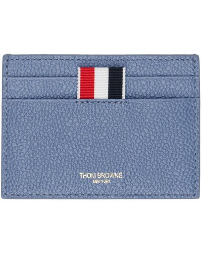 Thom Browne Pebble Grain Rose 4-Bar Single Card Holder - Blue