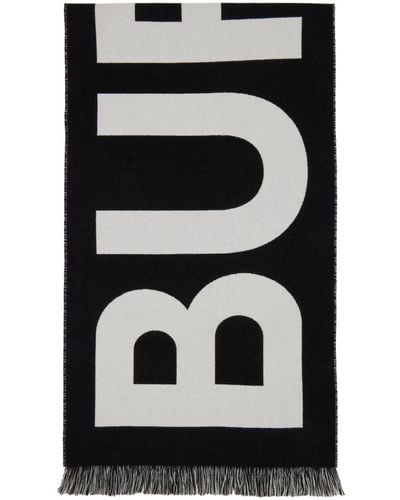 Burberry Écharpe noir et gris en laine à logos en tissu jacquard