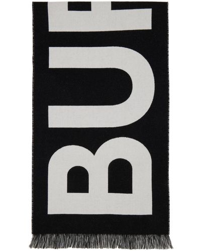 Burberry &グレー ウール ジャカードロゴ マフラー - ブラック