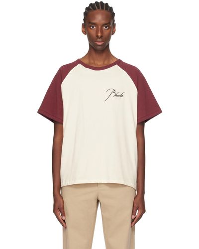 Rhude T-shirt bourgogne et blanc cassé à manches raglan - Multicolore