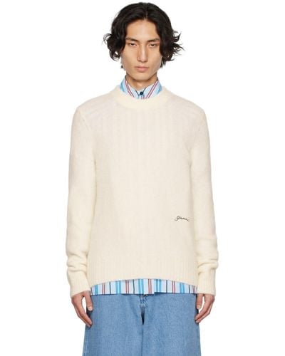Ganni Off-white Embroidered Sweater - Blue