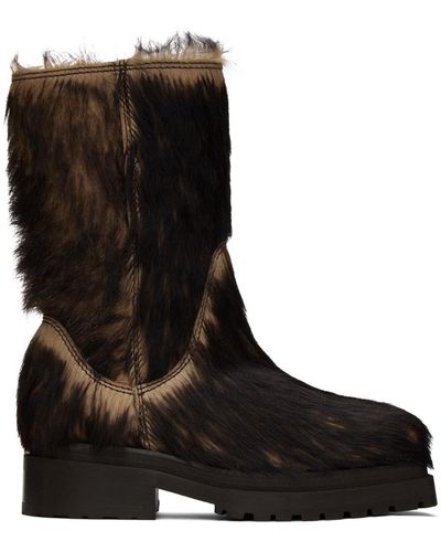 Eckhaus Latta Stacked Fur Boots - Black