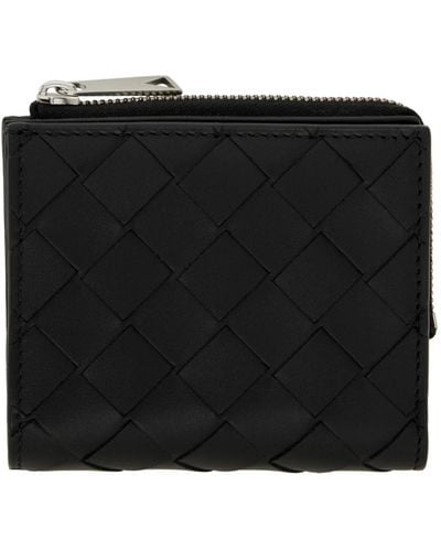 Bottega Veneta Black Intrecciato Bi-fold Zip Wallet