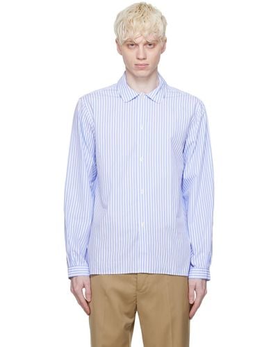 Officine Generale White & Blue Eloan Long Sleeve Shirt