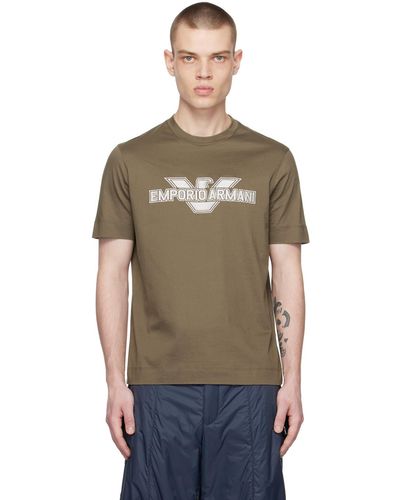 Emporio Armani T-shirt brun à image à logo brodée - Multicolore